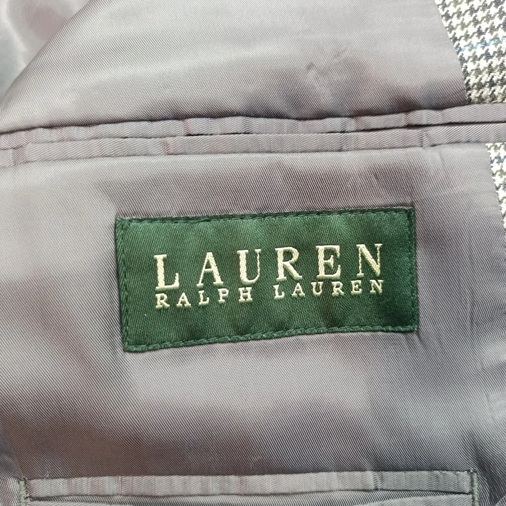 Lauren Ralph‎ Lauren Mens 40R Houndstooth Blazer Blue Plaid Sport Coat 2 Button